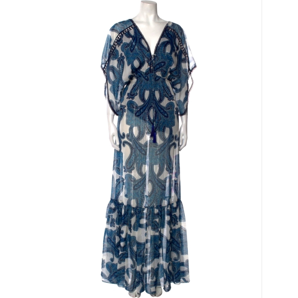 Blue Ruffled Tie Front Maxi Dress